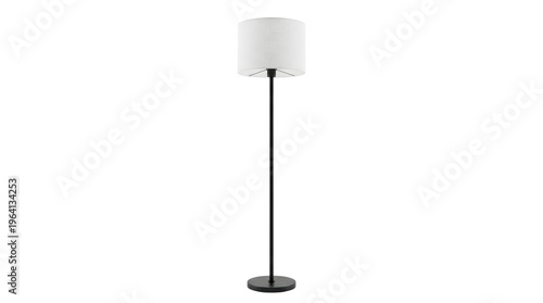 Sleek black floor lamp with white drum lampshade