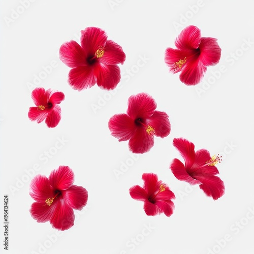 Vibrant Red Hibiscus Flowers on a Soft Grey Background, Perfect for Nature and Floral Designs