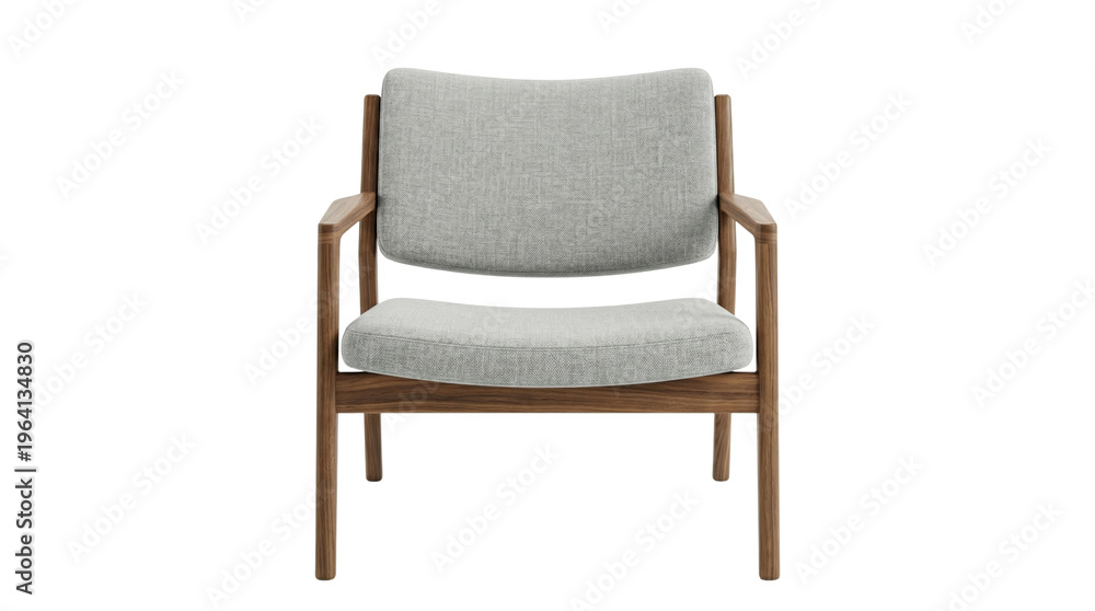 Fototapeta premium Mid-century modern walnut armchair with grey upholstery