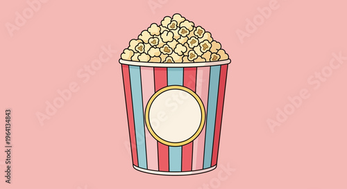 Vibrant Striped Popcorn Bucket Illustration for Cinema and Snack Time Entertainment