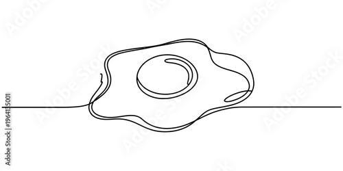 Minimalist single continuous line drawing of a sunny side up fried egg on a clean white background