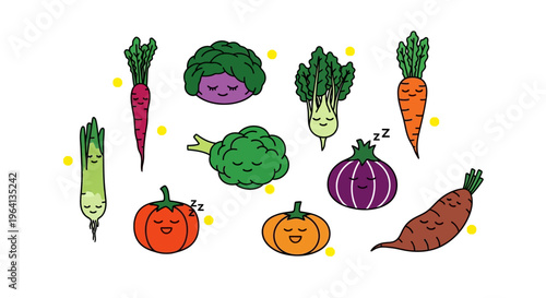 Cute Cartoon Vegetables With Happy Faces Collection