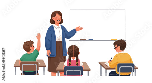 Engaging classroom scene with a dedicated teacher guiding young students in their learning journey and fostering active participation