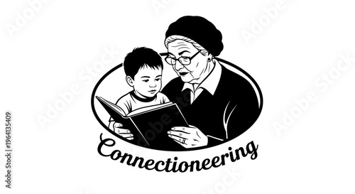 Grandmother and Grandchild Reading Together, Symbolizing Family Bonding and Education