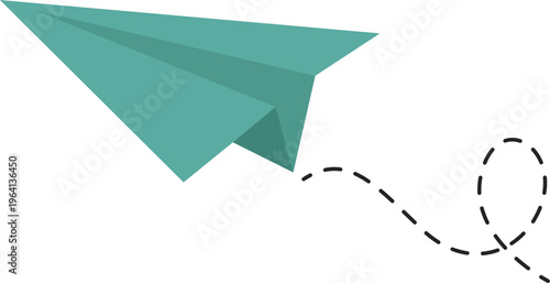 Paper airplane flying with a dotted line Illustration of blue paper plane arrows and dotted line paths featuring origami aircraft and simplistic airplane with dash trajectory trails symbolizing cute