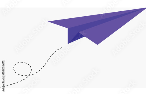 Paper airplane flying with a dotted line Illustration of blue paper plane arrows and dotted line paths featuring origami aircraft and simplistic airplane with dash trajectory trails symbolizing cute