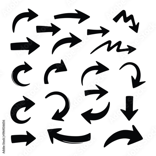 Collection of black arrows on white background for direction and movement  various styles and directions