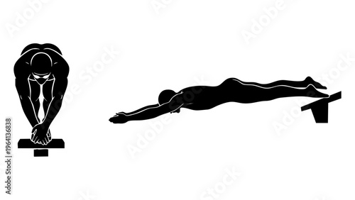 Competitive Swimmer Diving from Starting Block Silhouette Vector