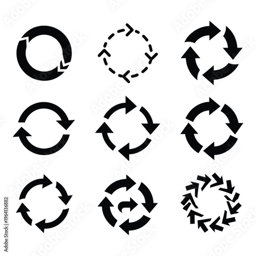 Circular arrows icons set for process cycle and rotation concepts