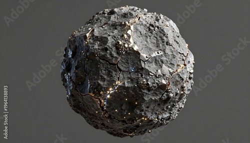 Detailed 3D Render of a Textured Asteroid with Metallic Inclusions.
