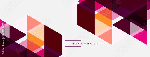 Abstract geometric shapes, pinks, oranges, burgundy tones. Modern design, clean lines, simple background. Minimalist aesthetic.