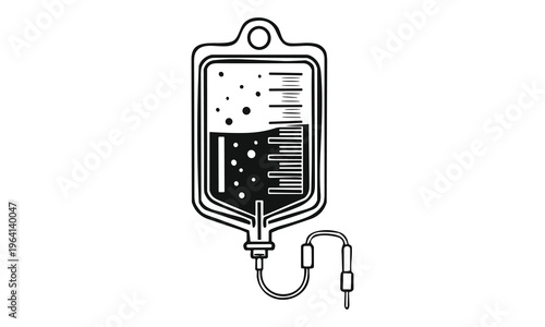 Medical IV drip bag, intravenous infusion set, healthcare equipment, vector illustration