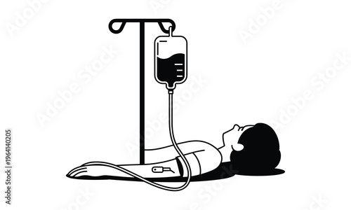 Medical, hospital, patient, IV drip, healthcare, treatment, vector illustration