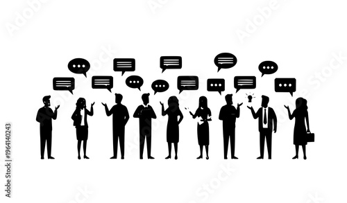 Social group communication vector with people chatting and message bubbles teamwork concept isolated on white