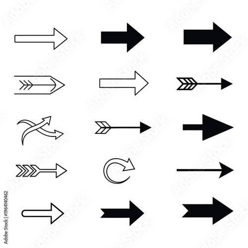 Collection of various black and white arrow icons pointing right side