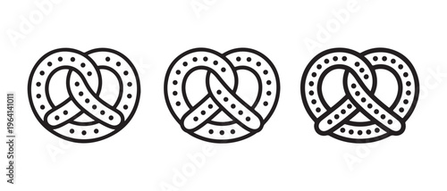 Minimalist Pretzel Outline Icons Set. with Salt Dots, Simple Food Graphic Vector Illustration.