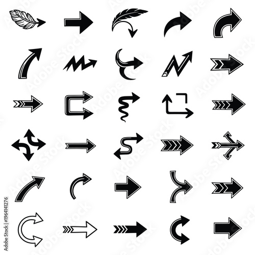 Collection of black and white arrow icons for navigation and direction  various styles and designs