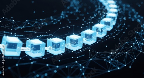 Block chain concept Chain of network connections . 3d rendering