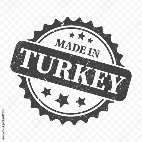 Made in Turkey vintage postage stamp featuring black scalloped border with distressed grunge texture design