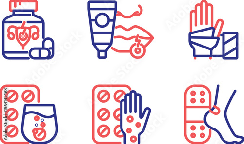 Graphic icons representing prohibited items and activities in various contexts