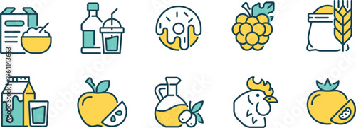 Diverse icons representing various food and drink sources and products