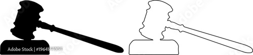 Judge gavel icons, law hammer silhouette, auction mallet