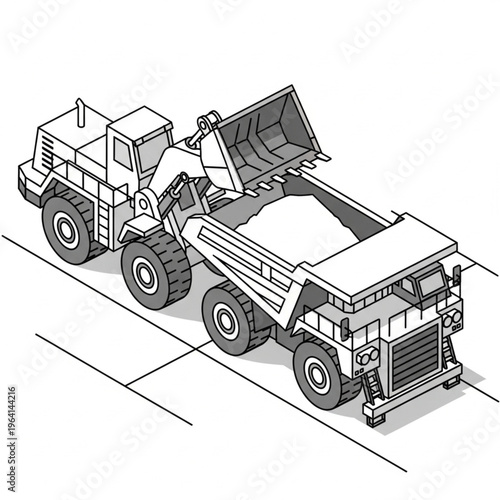 Loader Filling Dump Truck with Material at Construction Site.