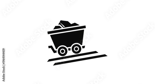Mine Cart on Tracks Filled with Ore or Coal.