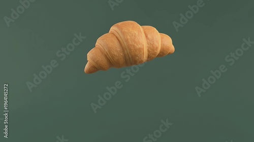 Golden Baked Croissant Pastry on a Dark Green Studio Background