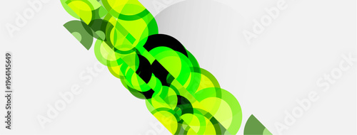 Abstract green circles overlap forming letter e. Modern design, clean aesthetic, simple composition. Light background enhances visual impact.