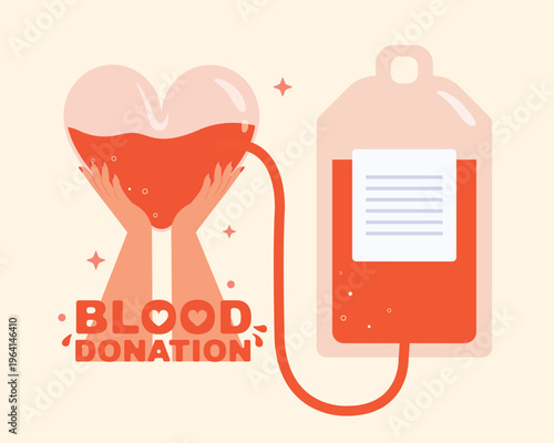 Banner of Blood donation, Giving blood for save the life, blood bag and heart concept.