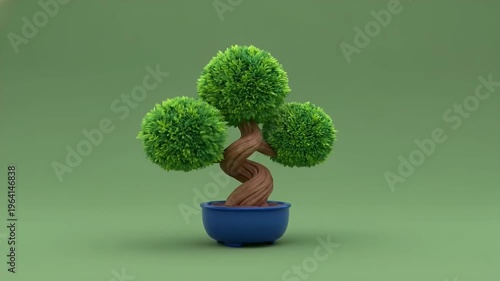 Stylized 3D Bonsai Tree in Blue Pot, Miniature Tree Render, Indoor Plant Decoration, Zen Garden Concept, Minimalist Home Decor Element, Digital Art Houseplant