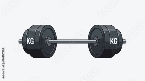 Heavy metal barbell with weighted plates is shown in a clean vector illustration, ideal for fitness, bodybuilding, and gym related content.