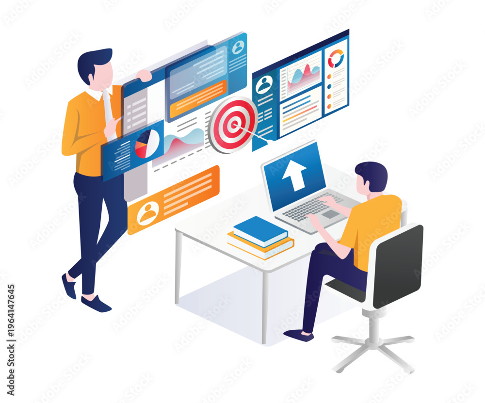 Fototapeta premium Two men doing online digital marketing sales analysis