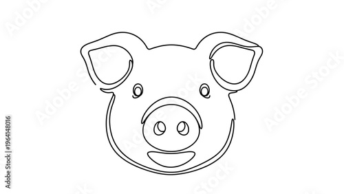 Simple continuous line drawing of a pig's head showing its ears eyes and snout in a clean black and white style.