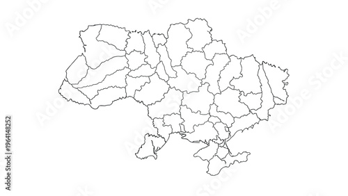 Simple black and white map of Ukraine showing the outlines of all its administrative regions against a white background.