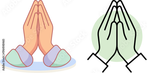 Praying Hands Anjali Mudra Flat Vector Illustration Spiritual Gesture