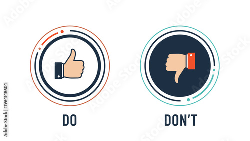 Comparison of positive and negative actions shown with thumbs up for do and thumbs down for dont in circular design elements.