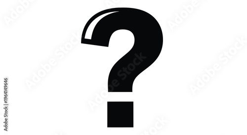 A stark black question mark stands prominently against a clean white background evoking curiosity and inquiry high quality professional detailed modern