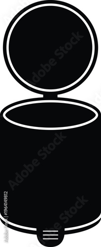 Open Step Trash Can with Foot Pedal Silhouette Isolated on White Background