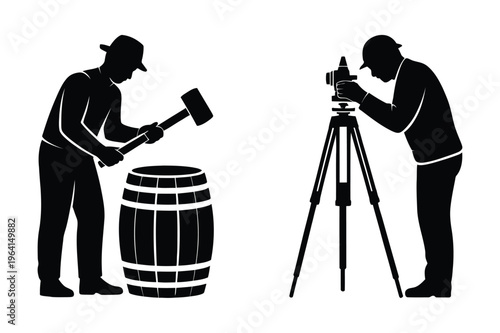 Cooper and surveyor silhouettes, vector art, black and white
