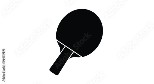A minimalist depiction of a ping pong paddle shown in a stark black silhouette against a white background high quality professional