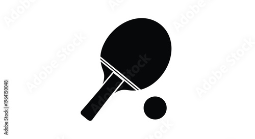 A simple black and white illustration depicts a table tennis paddle and a small ball showcasing the sport s equipment