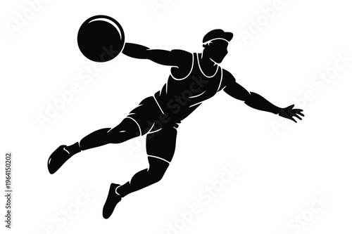 Dynamic silhouette of a basketball player dunking with ball with slam dunk