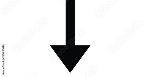 A stark minimalist image features a solid black arrow pointing directly downwards on a pure white background high quality professional detailed