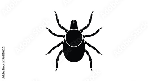 A stark black silhouette depicts a tick an eight legged arachnid known for transmitting diseases to hosts high quality professional detailed
