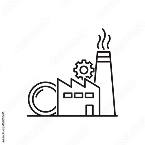 Industrial factory with smokestack and gear.