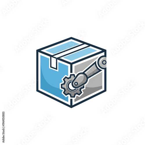 A blue and gray box with a gear.