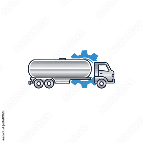 A silver tanker truck on a gear.
