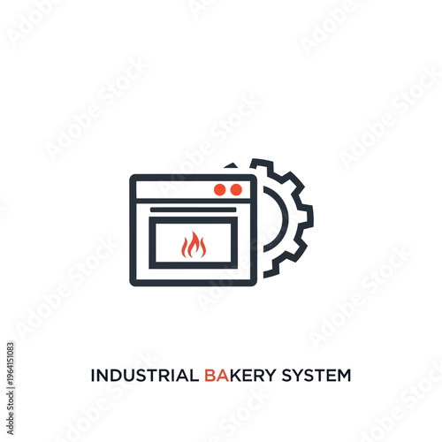 Industrial bakery system icon with oven and gear.